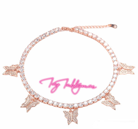 Icy Butterfly Charm Tennis Anklet