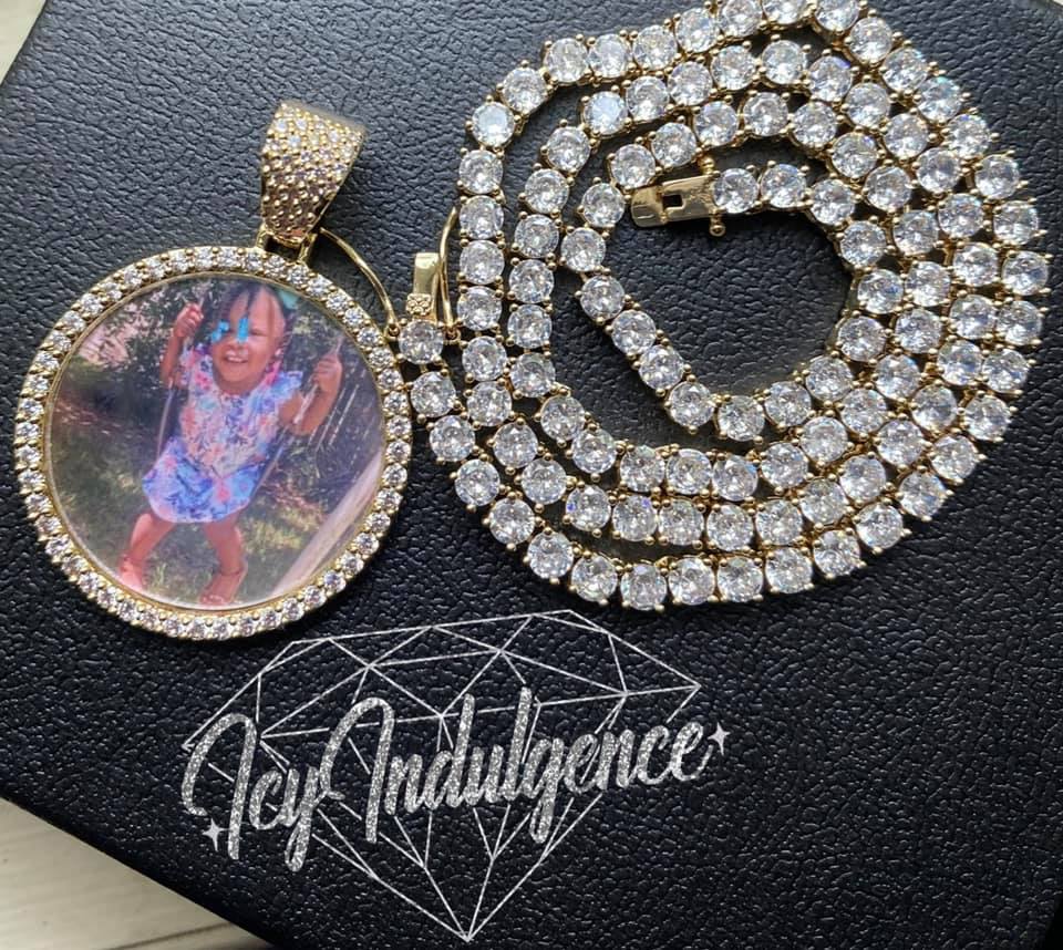 Icy Custom Photo Medallion Solid Pendant With Tennis Chain