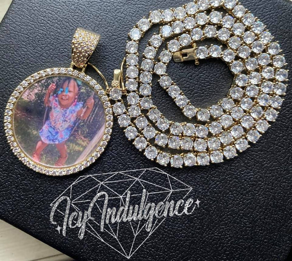 Icy Custom Photo Medallion Solid Pendant With Tennis Chain
